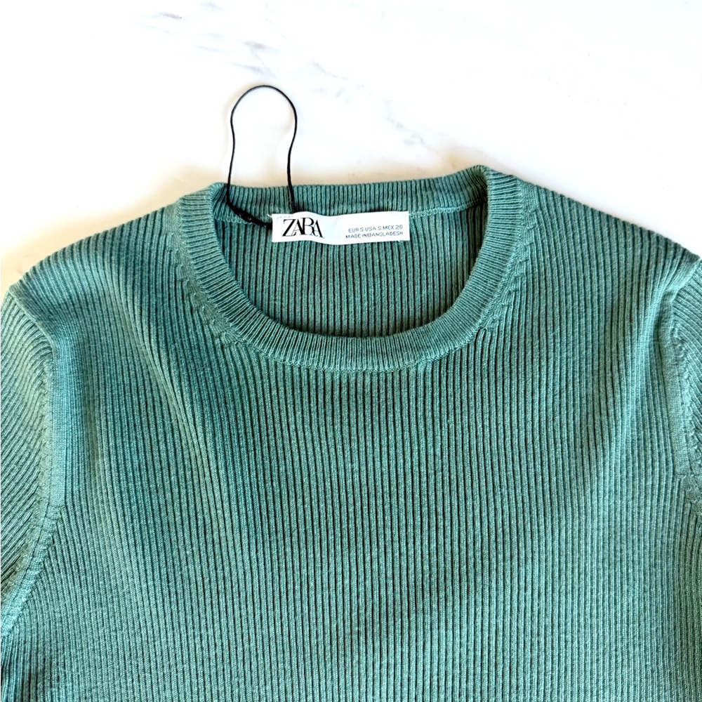 ZARA Women Ribbed Top Blouse Shirts ๐ pistachio green color Size S layer top - Picture 7 of 14
